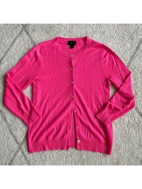 J.Crew Italian Cashmere Cardigan Sweater Hot Pink Size Small Lightweight Button